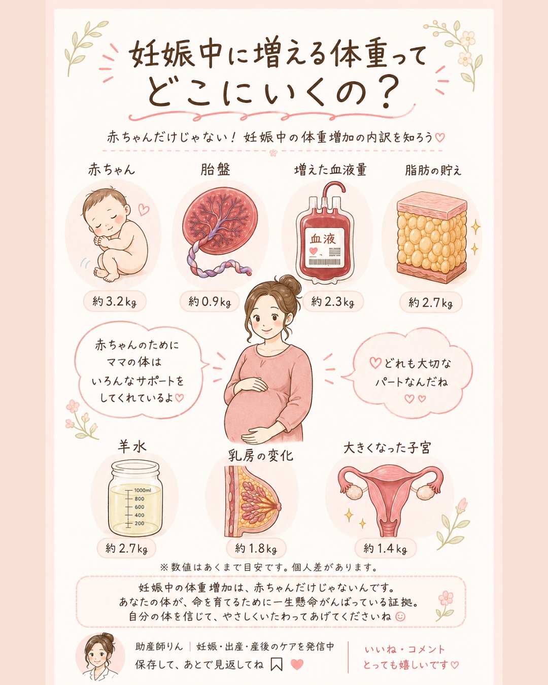 妊娠中に増える体重ってどこにいくの?